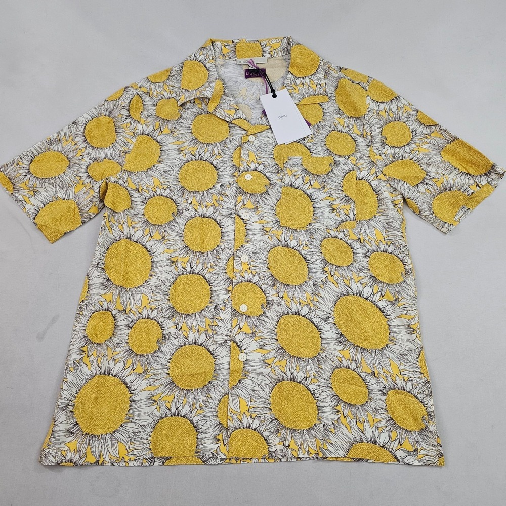 Onia Men S Vacation Shirt Yellow Floral Viscose Liberty Fabric MTS27-15 NEW